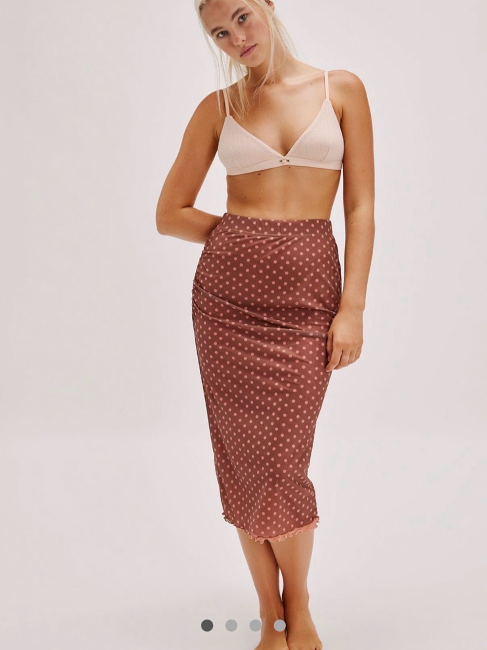 Free People Rust Polka Dot Midi Skirt